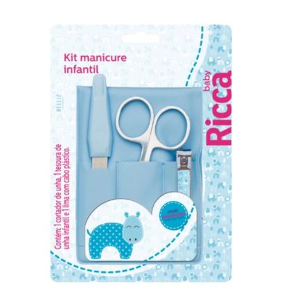 Imagem de Kit Manicure Infantil Azul Cortador Tesoura e Lima Ricca