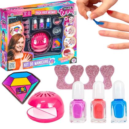 Imagem de Kit Manicure Infantil Com 3 Esmaltes Secador Glitter Lixa Maquiagem - Polibrinq