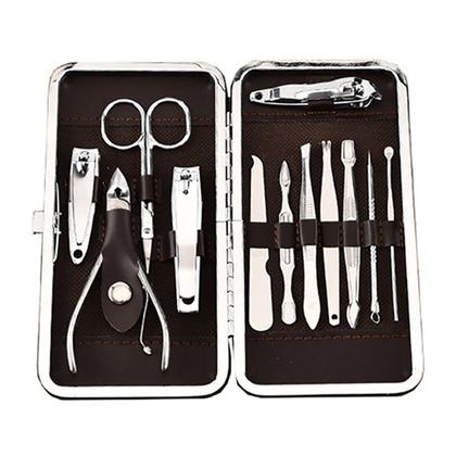 Imagem de Kit Manicure Masculino Feminino Estojo 12 Peças Aço Inox