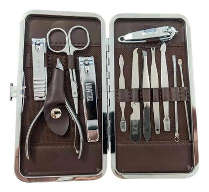 Imagem de Kit Manicure Masculino Feminino Estojo 12 Peças Aço Inox