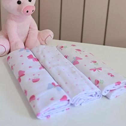 Imagem de Kit Manta Cueiro Flanelado Com 03 Unidades 50x80cm Overlock Acabamento Incomfral Bublim