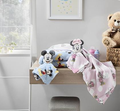 Imagem de Kit Manta e Naninha Bebê Mickey e Minnie Com Mordedor Original Jolitex