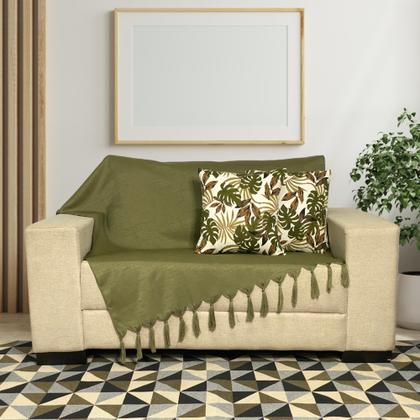 Imagem de Kit Manta Xale de Sofá Lisa Com 2 Capas De Almofada