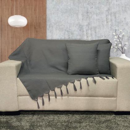 Imagem de Kit Manta Xale Grande para Sofá e Cama Lisa Com 2 Capas de Almofada