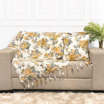 Imagem de Kit Manta Xale Para Sofá 4,00 X 2,80 Metros Com 4 Capas de Almofada