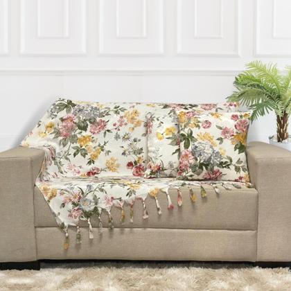 Imagem de Kit Manta Xale para Sofá e Cama Jaquard com 2 Capas de almofadas