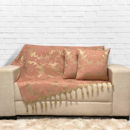 Imagem de Kit Manta Xale para Sofá e Cama Jaquard com 2 Capas de almofadas