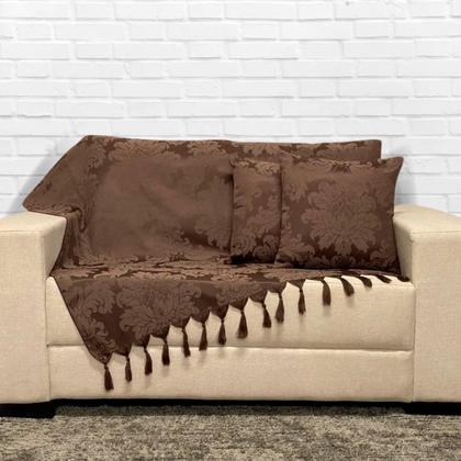 Imagem de Kit Manta Xale para Sofá e Cama Jaquard com 2 Capas de almofadas