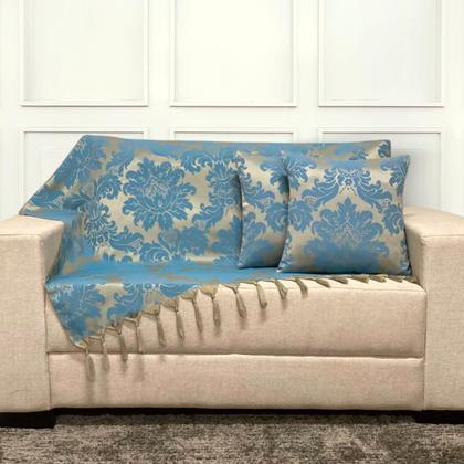 Imagem de Kit Manta Xale para Sofá e Cama Jaquard com 2 Capas de almofadas