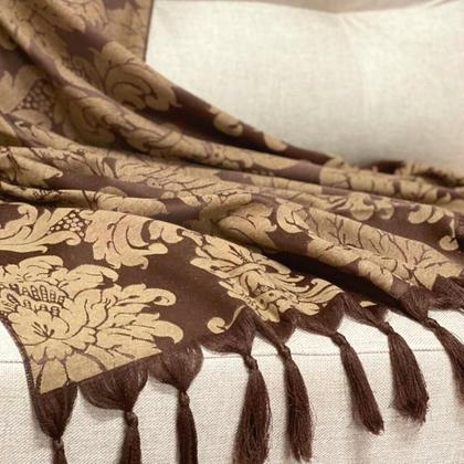 Imagem de Kit Manta Xale para Sofá e Cama Jaquard com 2 Capas de almofadas