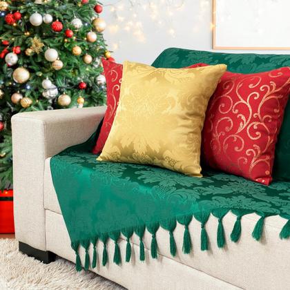 Imagem de Kit Manta Xale Sofá Natal com 3 capas de Almofadas 45x45