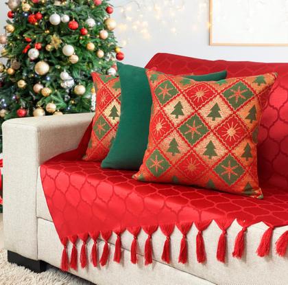 Imagem de Kit Manta Xale Sofá Natal com 3 capas de Almofadas 45x45