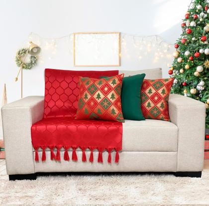 Imagem de Kit Manta Xale Sofá Natal com 3 capas de Almofadas 45x45