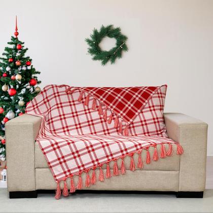 Imagem de Kit Manta Xale Sofá Natal com 3 capas de Almofadas 45x45