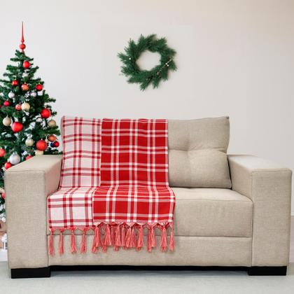 Imagem de Kit Manta Xale Sofá Natal com 3 capas de Almofadas 45x45