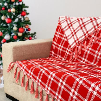 Imagem de Kit Manta Xale Sofá Natal com 3 capas de Almofadas 45x45