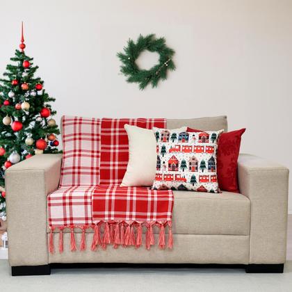 Imagem de Kit Manta Xale Sofá Natal com 3 capas de Almofadas 45x45