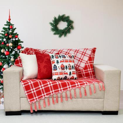 Imagem de Kit Manta Xale Sofá Natal com 3 capas de Almofadas 45x45