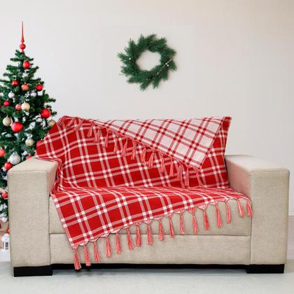 Imagem de Kit Manta Xale Sofá Natal com 3 capas de Almofadas 45x45