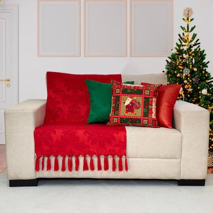 Imagem de Kit Manta Xale Sofá Natal com 3 capas de Almofadas 45x45