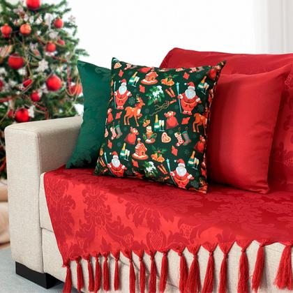 Imagem de Kit Manta Xale Sofá Natal com 3 capas de Almofadas 45x45