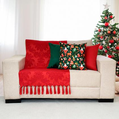 Imagem de Kit Manta Xale Sofá Natal com 3 capas de Almofadas 45x45