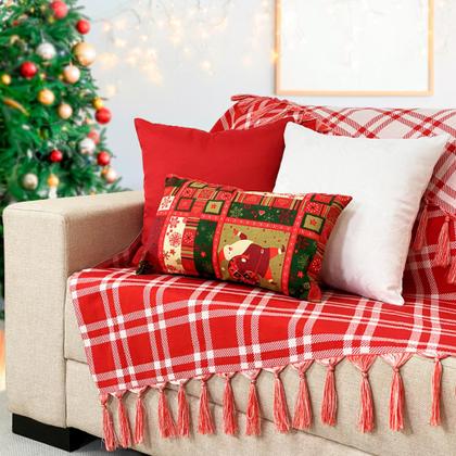 Imagem de Kit Manta Xale Sofá Natal com 3 capas de Almofadas Quadrada e Quebra Rim