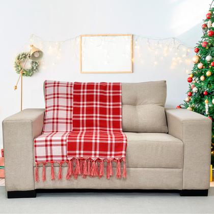 Imagem de Kit Manta Xale Sofá Natal com 3 capas de Almofadas Quadrada e Quebra Rim