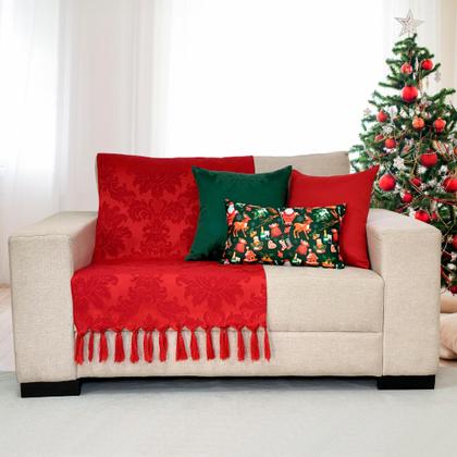 Imagem de Kit Manta Xale Sofá Natal com 3 capas de Almofadas Quadrada e Quebra Rim