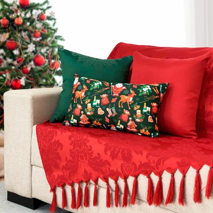 Imagem de Kit Manta Xale Sofá Natal com 3 capas de Almofadas Quadrada e Quebra Rim