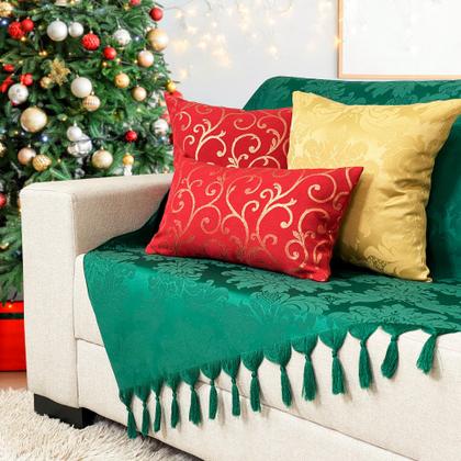 Imagem de Kit Manta Xale Sofá Natal com 3 capas de Almofadas Quadrada e Quebra Rim
