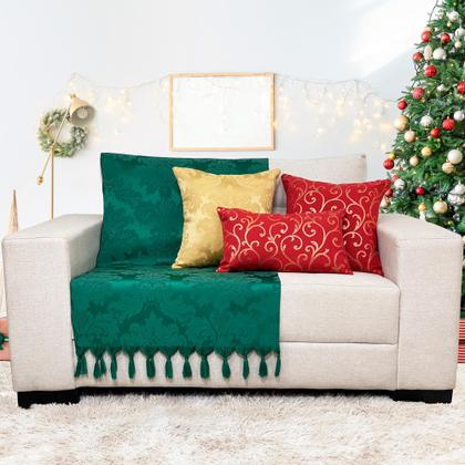 Imagem de Kit Manta Xale Sofá Natal com 3 capas de Almofadas Quadrada e Quebra Rim