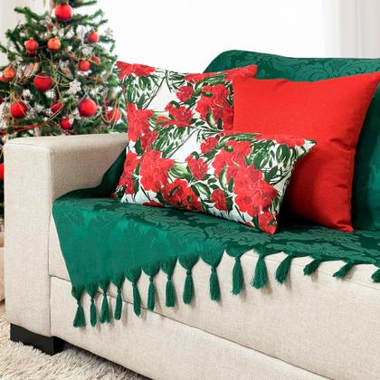 Imagem de Kit Manta Xale Sofá Natal com 3 capas de Almofadas Quadrada e Quebra Rim
