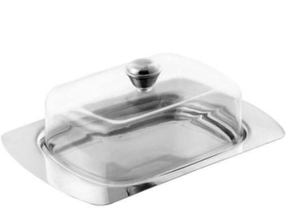 Imagem de Kit Manteigueira Inox C/ Tampa Acrílica + Faca P/ Manteiga