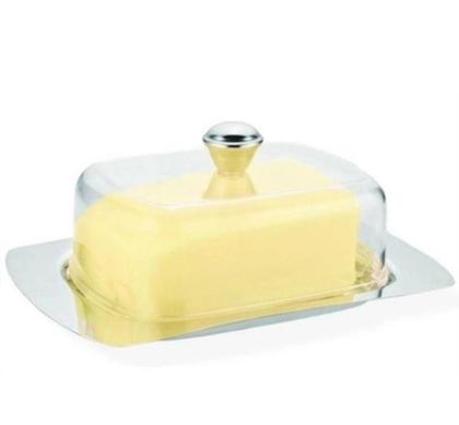 Imagem de Kit Manteigueira Inox C/ Tampa Acrílica + Faca P/ Manteiga