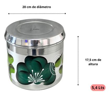 Imagem de Kit Mantimentos Com 5 Peças Organizador Pote Flor Verde Decorado Conjunto Arroz Açúcar Café Farinha