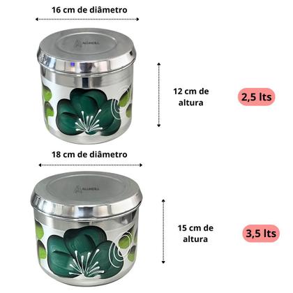 Imagem de Kit Mantimentos Com 5 Peças Organizador Pote Flor Verde Decorado Conjunto Arroz Açúcar Café Farinha