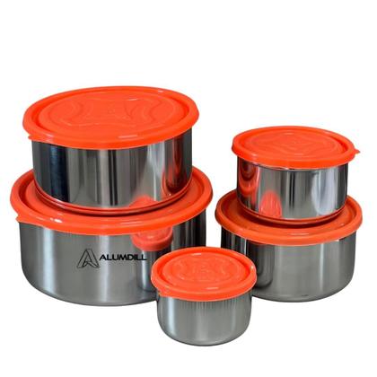 Imagem de Kit Mantimentos Com 5 Peças Prata/Laranja Organizador Pote Conjunto Arroz Açúcar Café Farinha