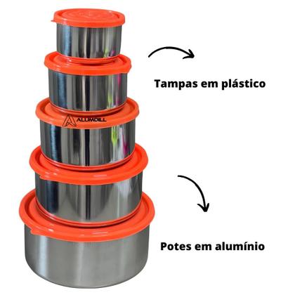 Imagem de Kit Mantimentos Com 5 Peças Prata/Laranja Organizador Pote Conjunto Arroz Açúcar Café Farinha