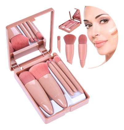 Imagem de Kit Maquiagem com 5 Pincéis com Caixa e Espelho Cerdas Suaves Rosa Feminino para Make Completa