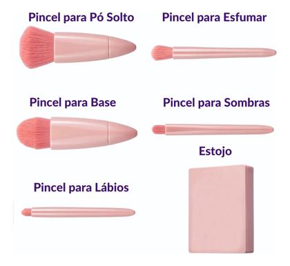 Imagem de Kit Maquiagem com 5 Pincéis com Caixa e Espelho Cerdas Suaves Rosa Feminino para Make Completa