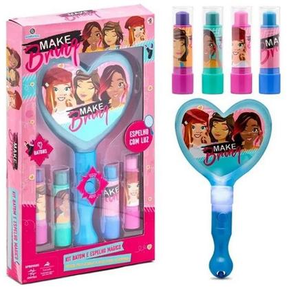 Imagem de Kit Maquiagem Infantil Batom e Espelho Magico Makebrinq Polibrinq MK07