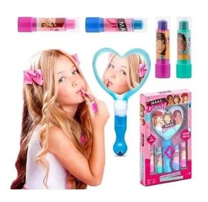 Imagem de Kit Maquiagem Infantil Batom e Espelho Magico Makebrinq Polibrinq MK07