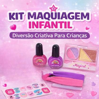 Imagem de Kit Maquiagem Infantil Com Pincéis Espelho e Acessórios