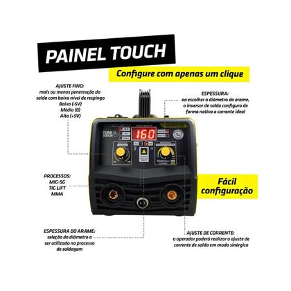 Imagem de Kit maquina de solda tork inversora cimets-7160/1k-bv bivolt mig/tig/mma 160a com máscara de solda