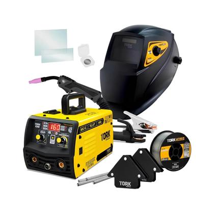 Imagem de Kit maquina de solda tork inversora cimets-7160/1k-bv bivolt mig/tig/mma 160a com máscara de solda