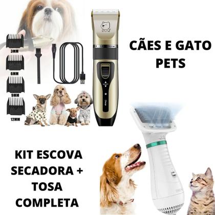 Imagem de Kit Maquina De Tosa Aparadora Profissional P/ Cachorro Pets +Portátil E Silencioso 2 Em 1 Pet Grooming Secador De Cabelo