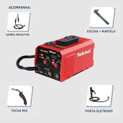 Imagem de Kit Máquina Inversora Solda MIG e MMA Tekna, 120A com Arame Incluso Profissional  TW120i
