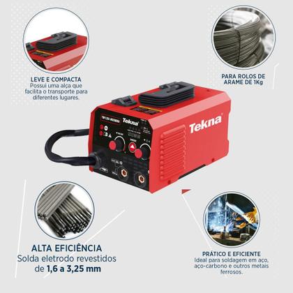 Imagem de Kit Máquina Inversora Solda MIG e MMA Tekna, 120A com Arame Incluso Profissional  TW120i