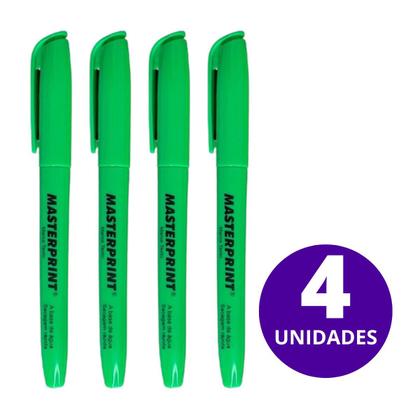 Imagem de Kit Marca Texto Cor Verde Neon Com 4 Unidades Masterprint Grifa Destaca